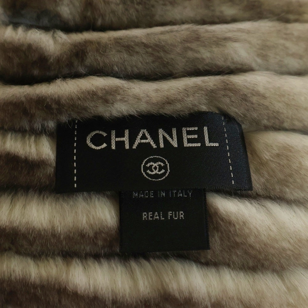 CHANEL(シャネル) ココマーク マフラー ラパン ホワイト×ブラウン オリラグファー
