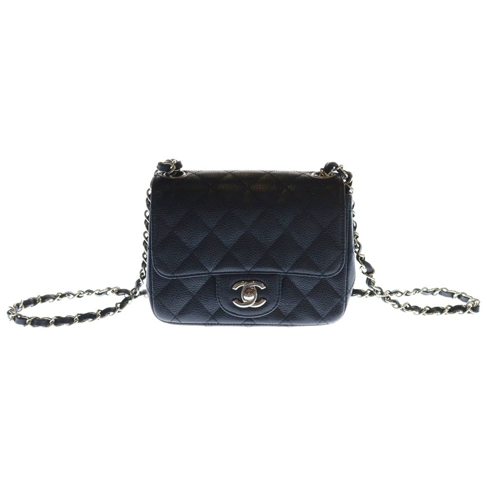 CHANEL(シャネル) ミニマトラッセ SフラップSチェーンショルダーバッグ 黒 キャビアスキン SV金具
