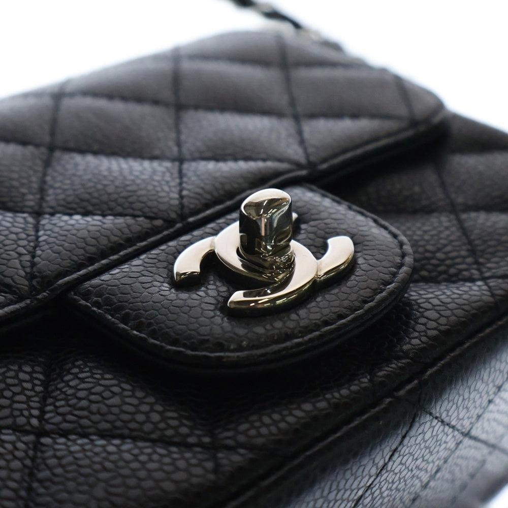 CHANEL(シャネル) ミニマトラッセ SフラップSチェーンショルダーバッグ 黒 キャビアスキン SV金具