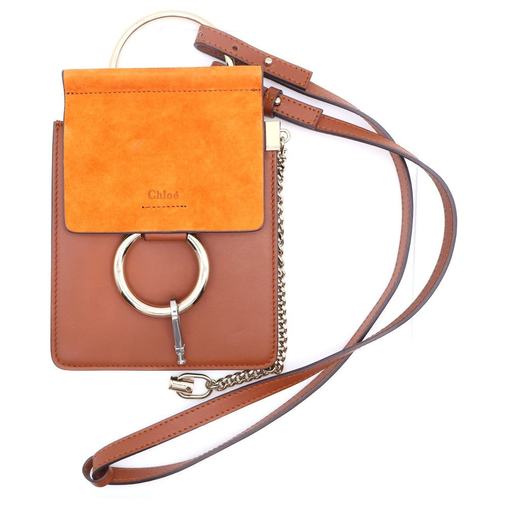 Chloe(クロエ) ショルダーバッグ フォンショルダーバッグ ミニバッグ ブラウン×オレンジ ゴールド金具 レザー×スエード
