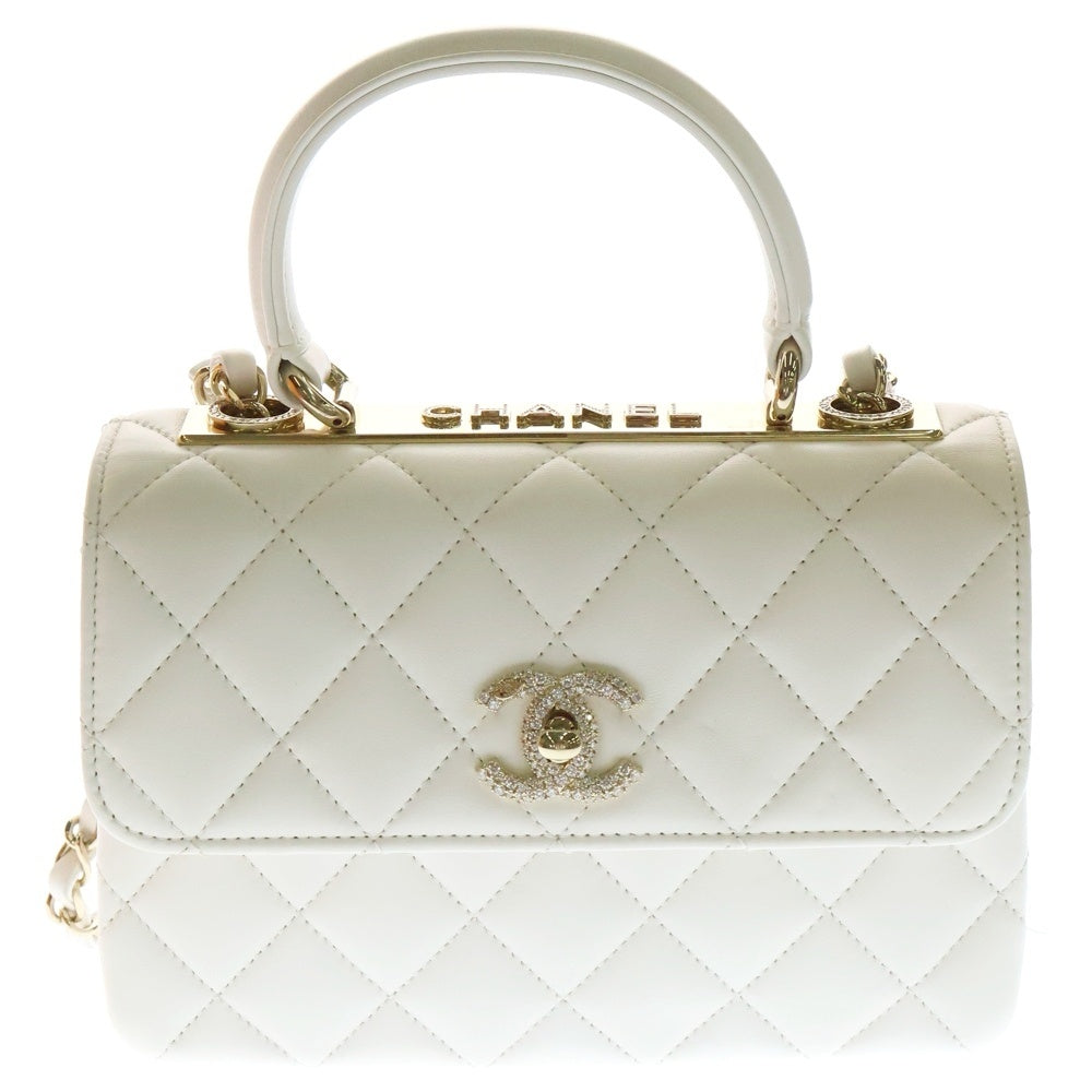 CHANEL(シャネル) マトラッセ クラシック トップハンドル チェーンショルダーバッグ ホワイト ラム ゴールド金具 AS4654 ランダムプレート