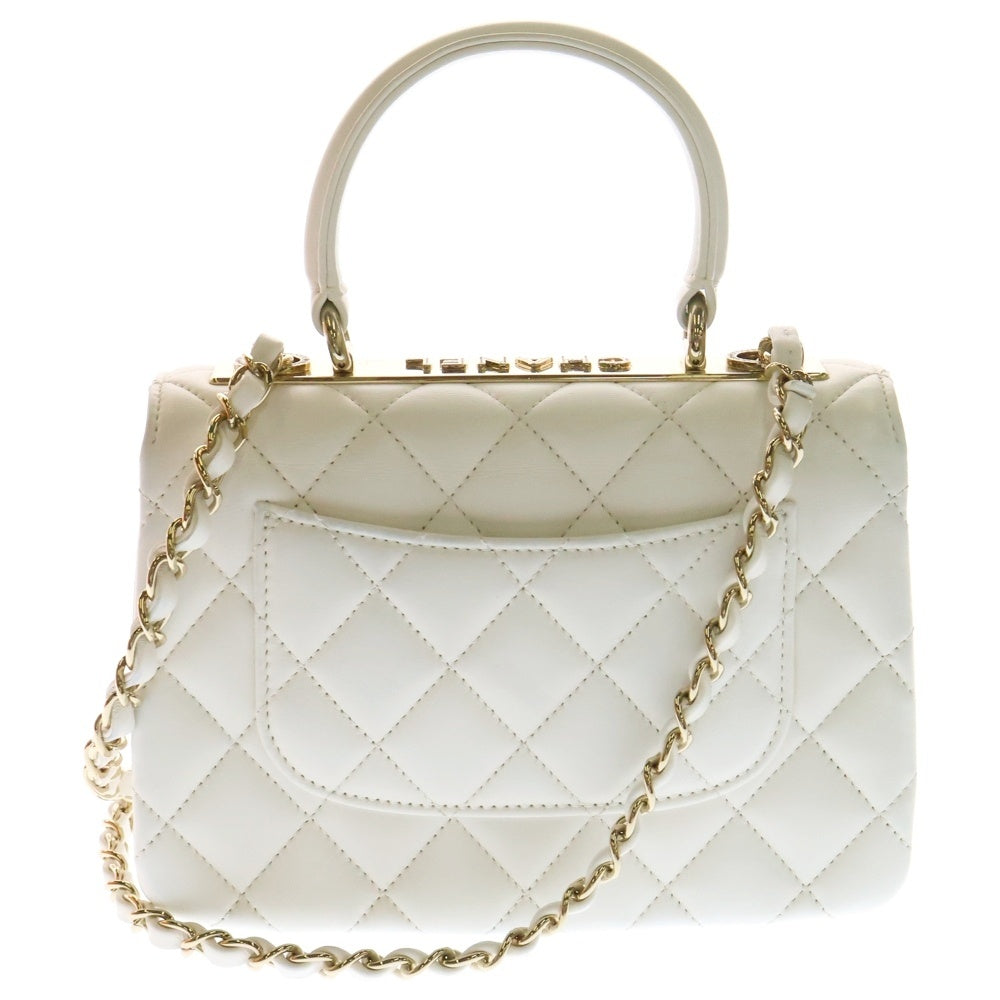 CHANEL(シャネル) マトラッセ クラシック トップハンドル チェーンショルダーバッグ ホワイト ラム ゴールド金具 AS4654 ランダムプレート