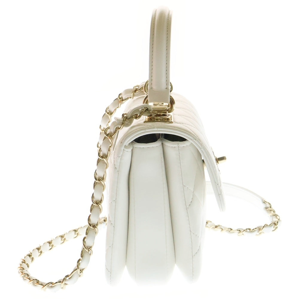 CHANEL(シャネル) マトラッセ クラシック トップハンドル チェーンショルダーバッグ ホワイト ラム ゴールド金具 AS4654 ランダムプレート