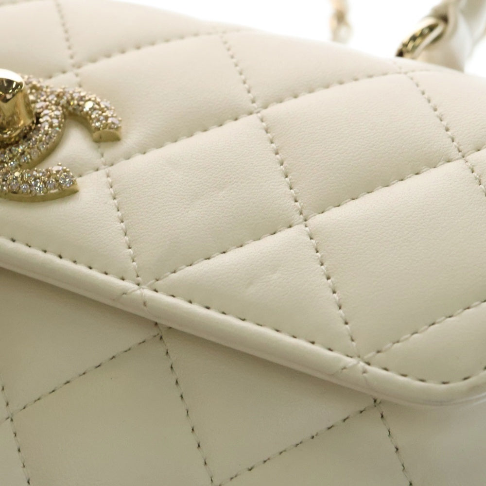 CHANEL(シャネル) マトラッセ クラシック トップハンドル チェーンショルダーバッグ ホワイト ラム ゴールド金具 AS4654 ランダムプレート