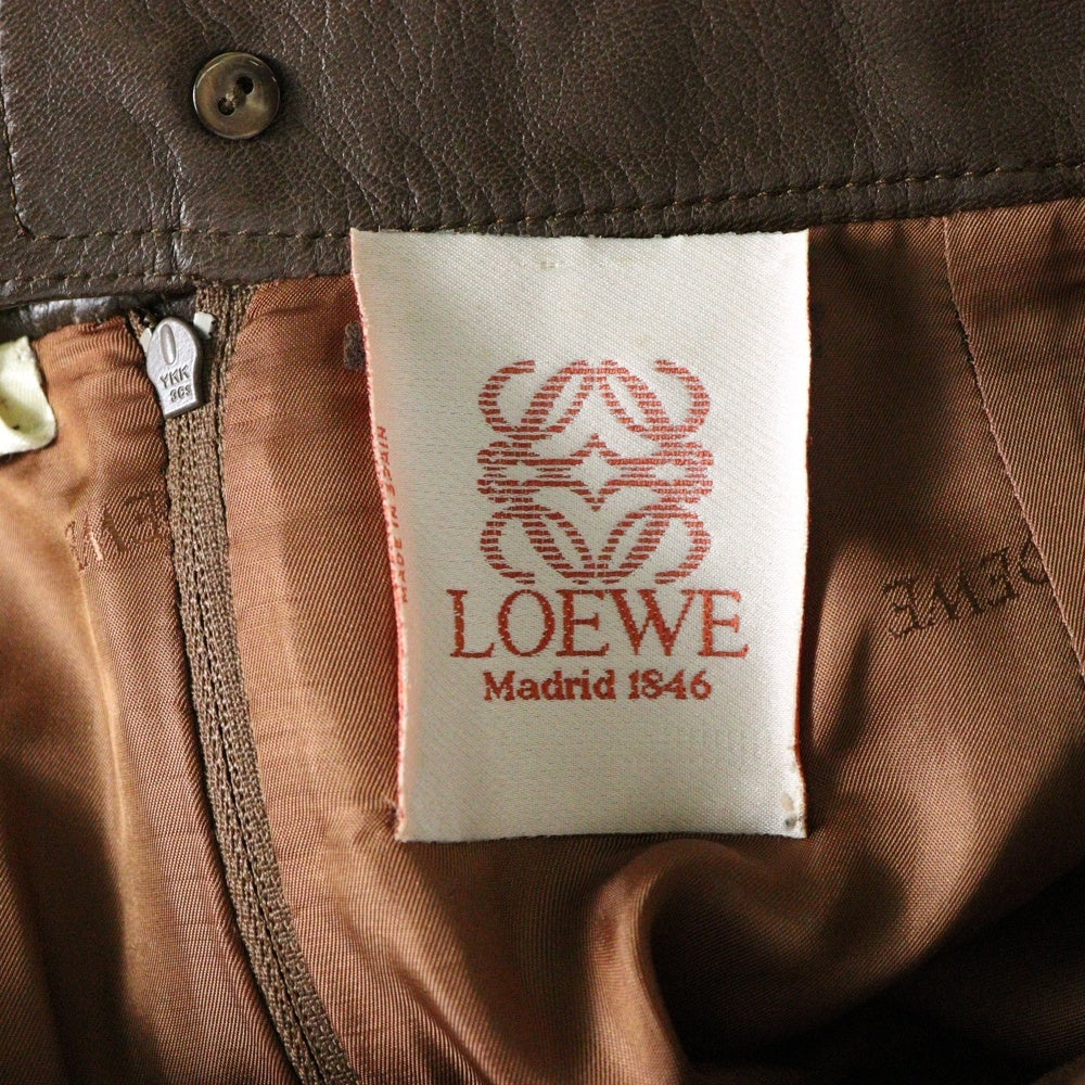LOEWE(ロエベ) ラムスキン レザー タイト ミディアム スカート ブラウン レディース