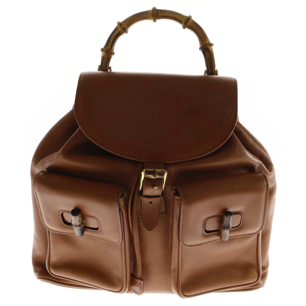 GUCCI(グッチ) バンブー レザー バックパック リュックサック ゴールド金具 ブラウン 0032058