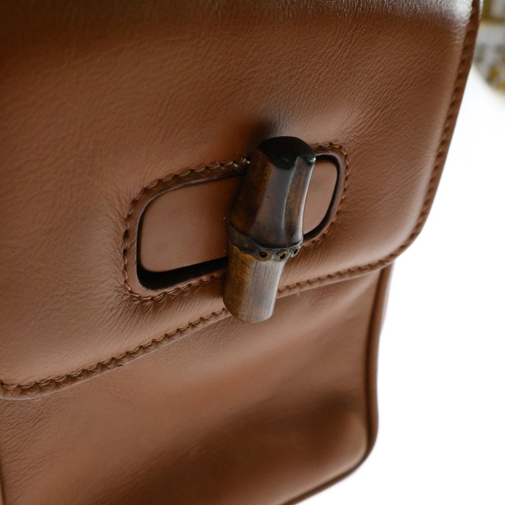 GUCCI(グッチ) バンブー レザー バックパック リュックサック ゴールド金具 ブラウン 0032058