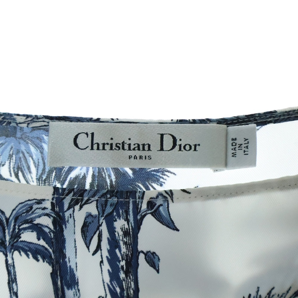 DIOR(ディオール) リゾート 総柄プリント シルク フリンジ ノースリーブ キャミソール トップス ホワイト/ネイビー レディース 541B93A6988