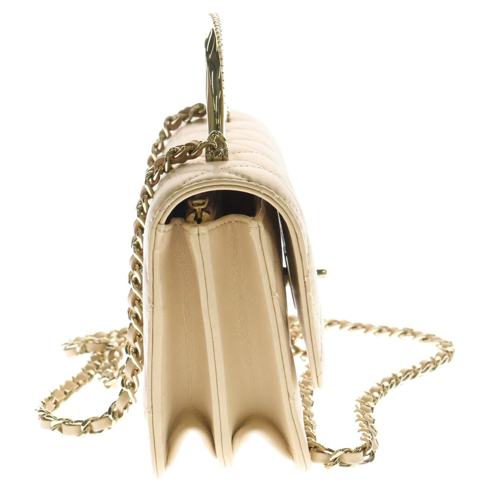 CHANEL(シャネル) ミニマトラッセ トップハンドル チェーンウォレット ラインストーン ショルダーバッグ ハンドバッグ ベージュ ラムスキン ゴールド金具