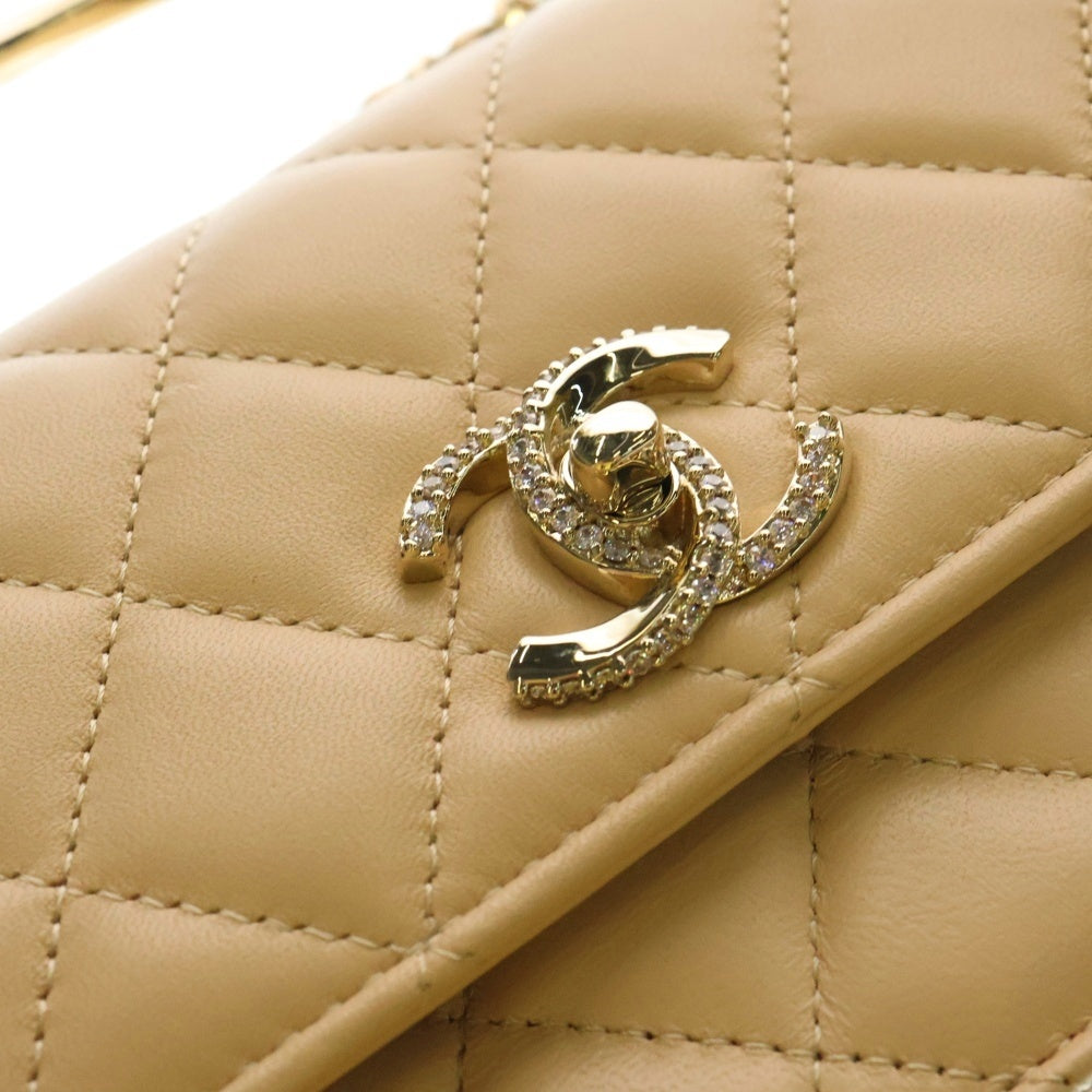 CHANEL(シャネル) ミニマトラッセ トップハンドル チェーンウォレット ラインストーン ショルダーバッグ ハンドバッグ ベージュ ラムスキン ゴールド金具