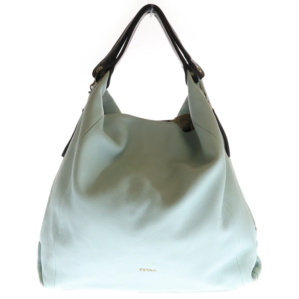 FURLA(フルラ) ハートチャーム付き レザー ハンド トートバッグ ライトブルー/ブラウン レディース