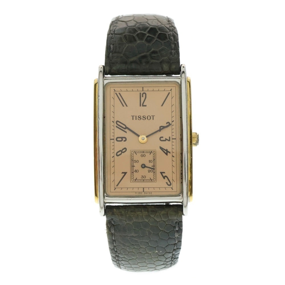 TISSOT(ティソ) スクエア クオーツ腕時計 ウォッチ グリーン ピンク文字盤 SS×レザー/QZ A222