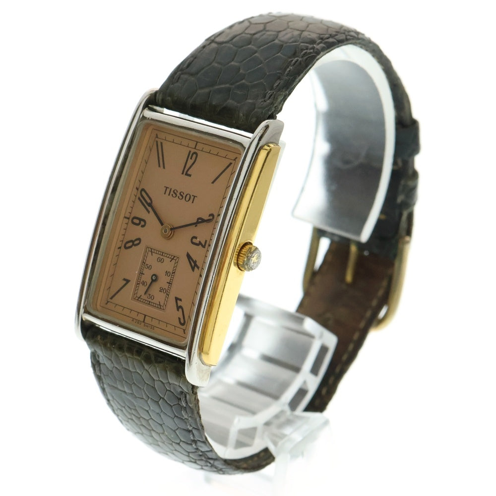 TISSOT(ティソ) スクエア クオーツ腕時計 ウォッチ グリーン ピンク文字盤 SS×レザー/QZ A222
