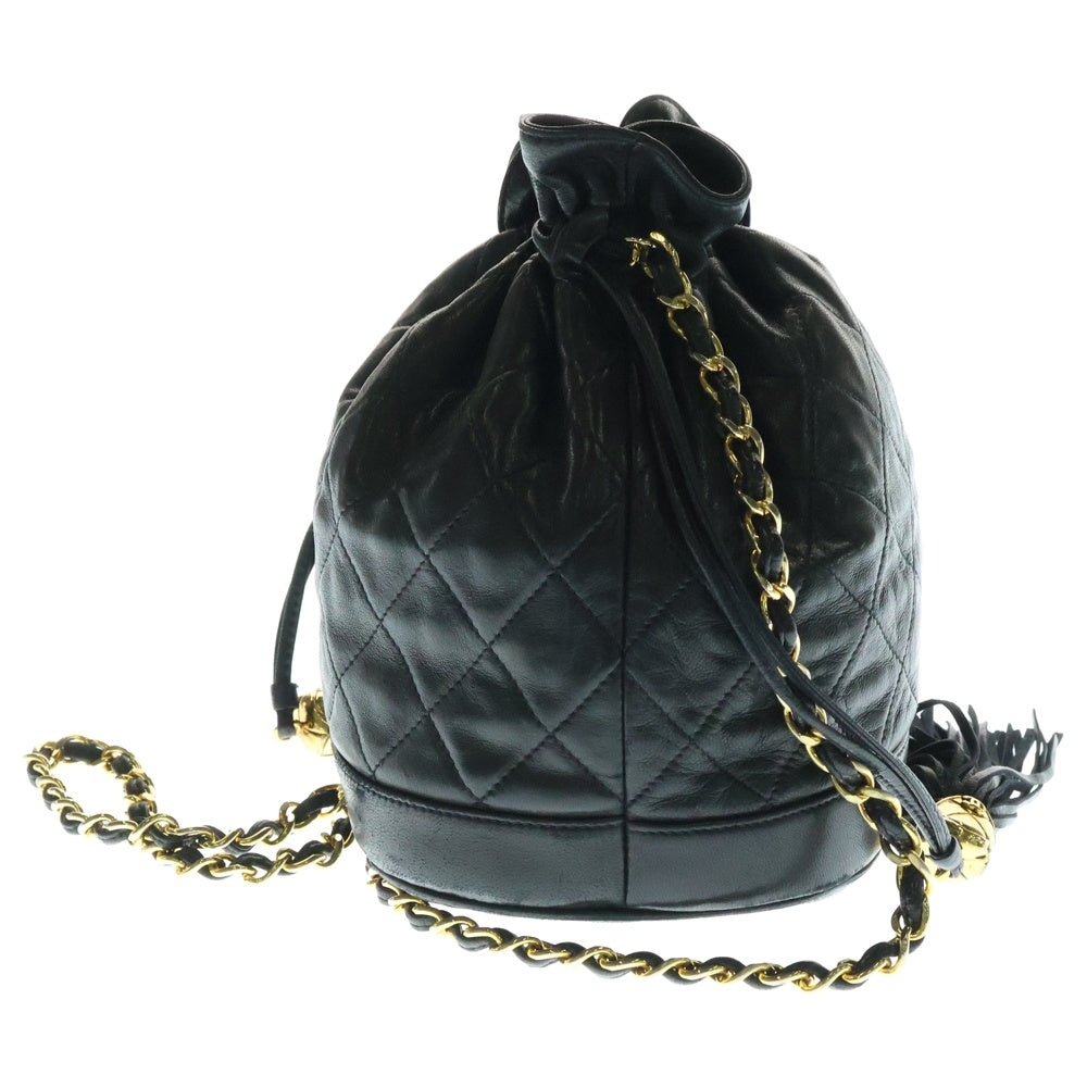 CHANEL(シャネル) マトラッセ ココマーク ラムスキン レザー タッセル フリンジ チェーンショルダーバッグ ゴールド金具 ブラック 1番台