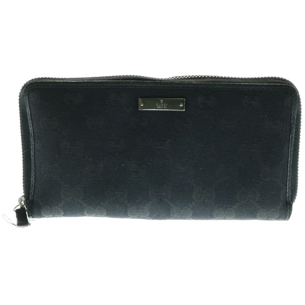 GUCCI(グッチ) グッチシマ ラウンドジップ ロングウォレット 長財布 ブラック シルバー金具 キャンバス レザー 307980