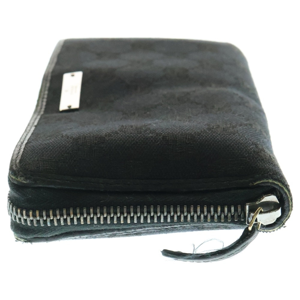 GUCCI(グッチ) グッチシマ ラウンドジップ ロングウォレット 長財布 ブラック シルバー金具 キャンバス レザー 307980