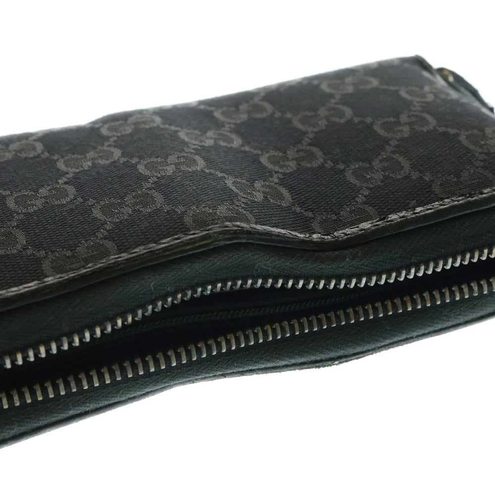 GUCCI(グッチ) グッチシマ ラウンドジップ ロングウォレット 長財布 ブラック シルバー金具 キャンバス レザー 307980