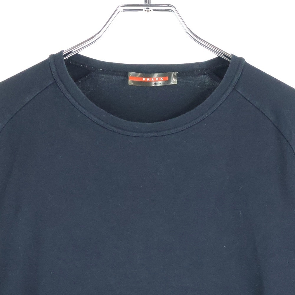 PRADA(プラダ) ラバーロゴ バックポケットデザイン クルーネック ロングスリーブ 長袖Tシャツ カットソー ブラック
