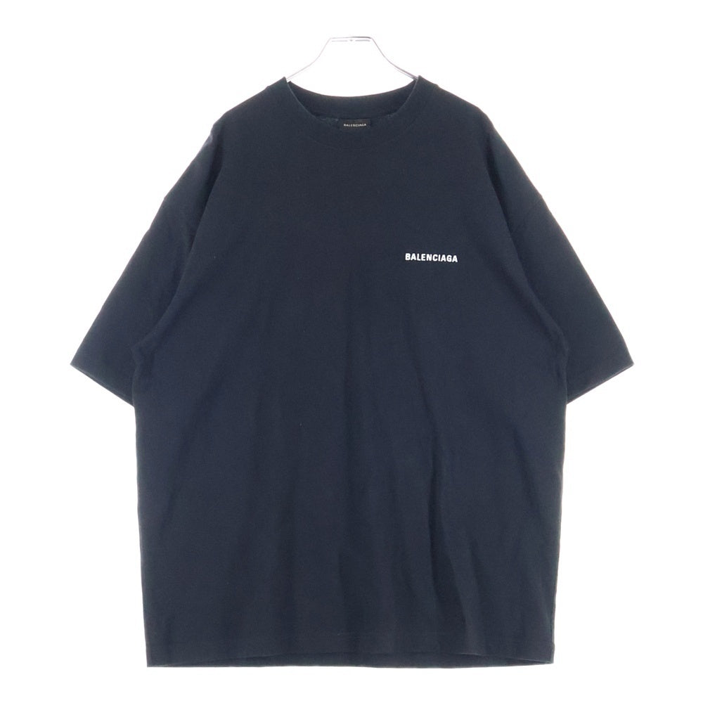 BALENCIAGA(バレンシアガ) 21SS フロントワンポイント バックロゴ刺繍 クルーネック 半袖Tシャツ カットソー ブラック 612966