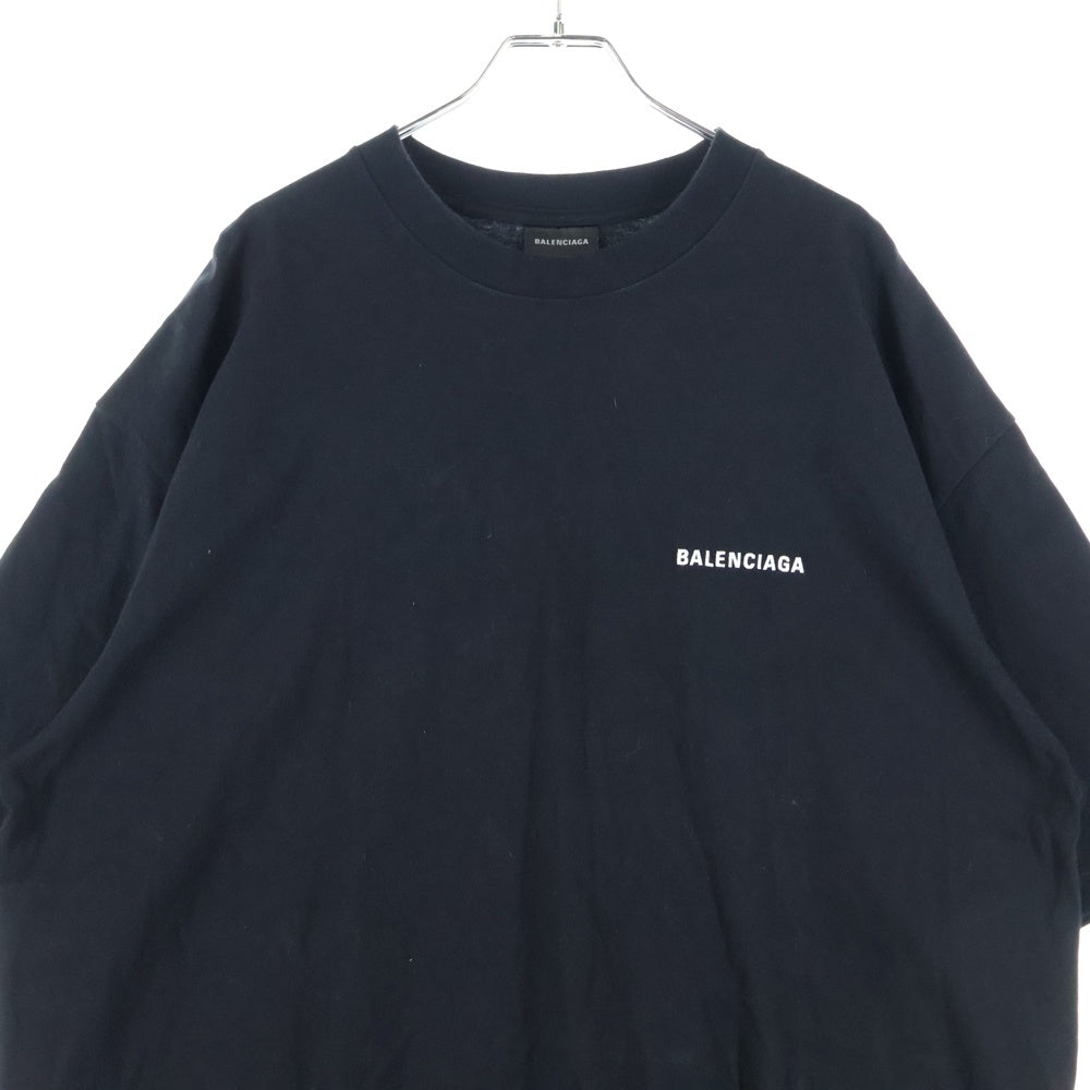 BALENCIAGA(バレンシアガ) 21SS フロントワンポイント バックロゴ刺繍 クルーネック 半袖Tシャツ カットソー ブラック 612966