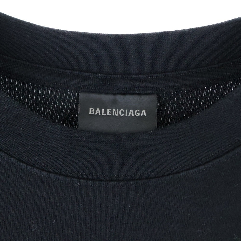BALENCIAGA(バレンシアガ) 21SS フロントワンポイント バックロゴ刺繍 クルーネック 半袖Tシャツ カットソー ブラック 612966
