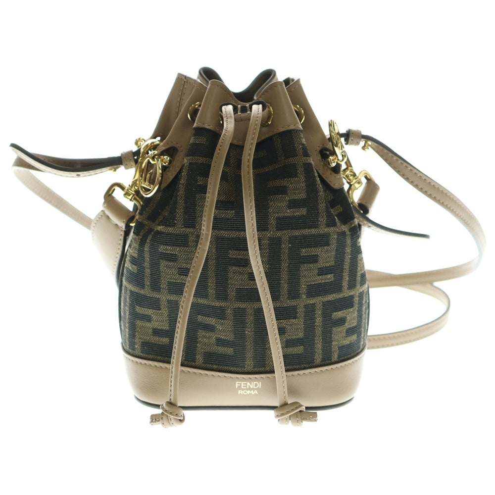 FENDI(フェンディ) FF モン トレゾール ファブリック 2WAY ミニバッグ レザー切替スウェードハンドバッグ ショルダーバッグ ブラウン レディース 8BS093