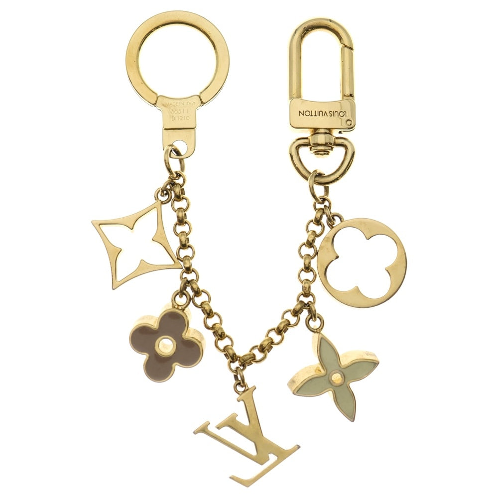 LOUIS VUITTON(ルイヴィトン) モノグラム フルールドゥモノグラム バッグチャーム キーホルダー キーリング ゴールド×ベージュ M65111