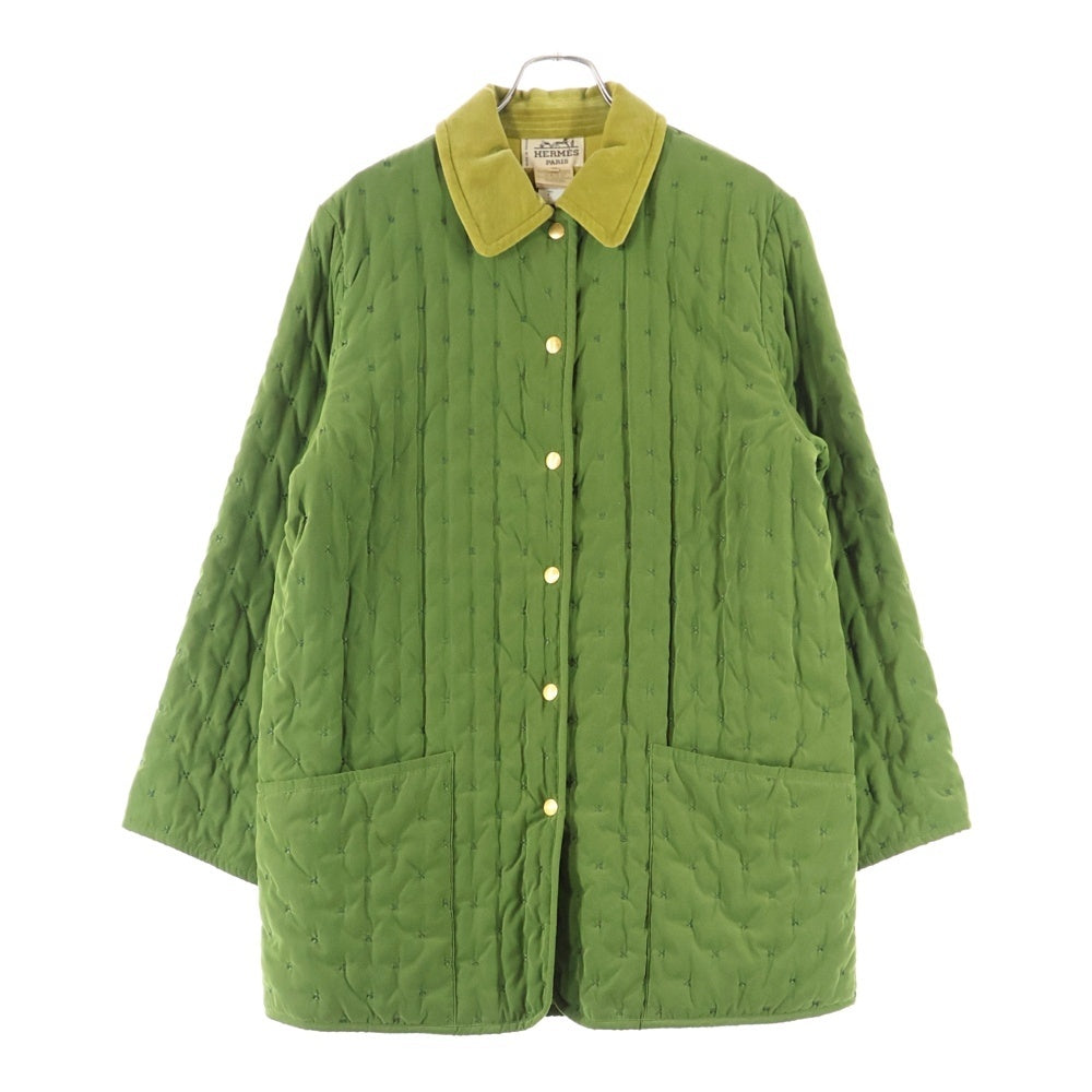 HERMES(エルメス) Paddock Coat パドック コート ベロア ベルベット キルティング 中綿 スナップボタン ジャケット グリーン