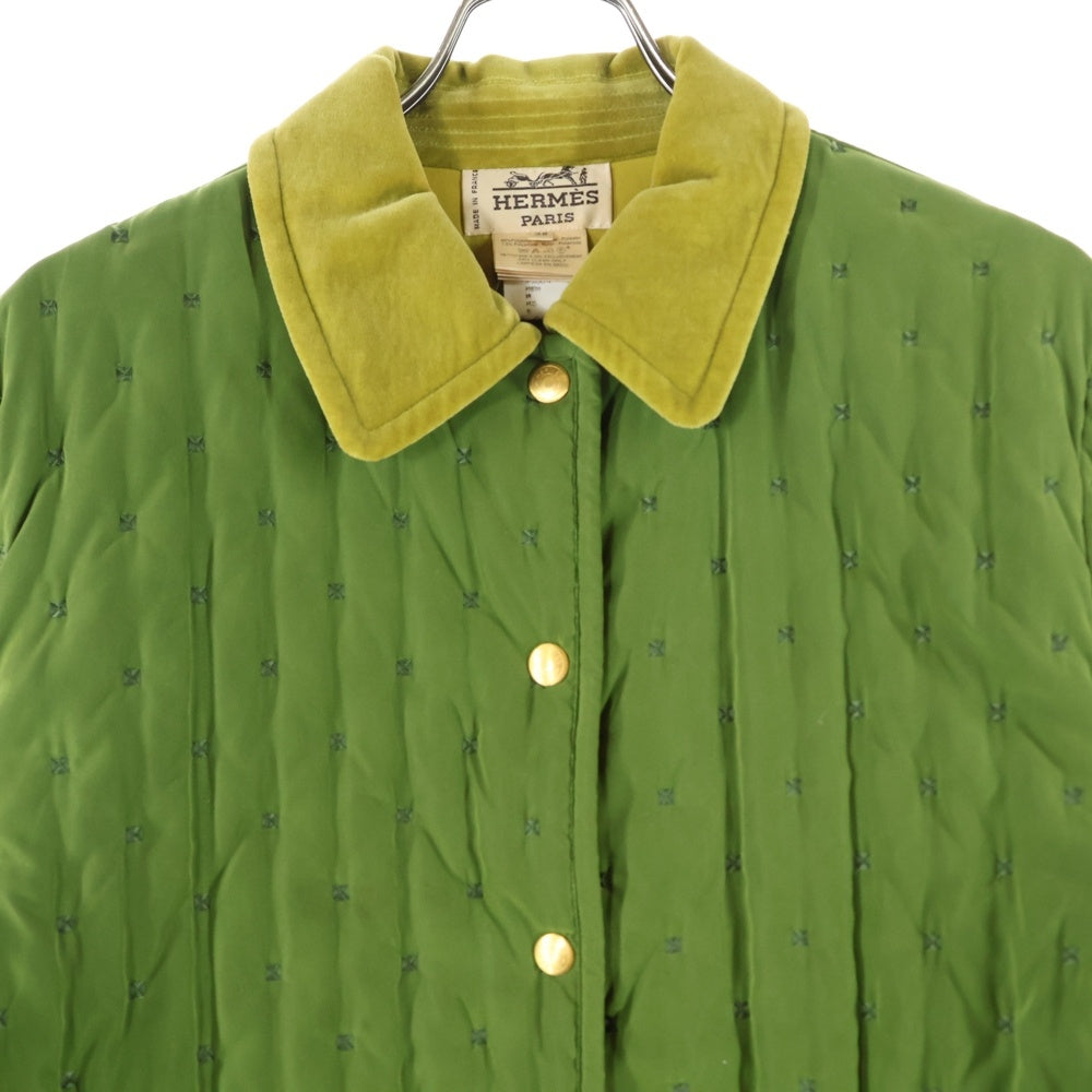 HERMES(エルメス) Paddock Coat パドック コート ベロア ベルベット キルティング 中綿 スナップボタン ジャケット グリーン