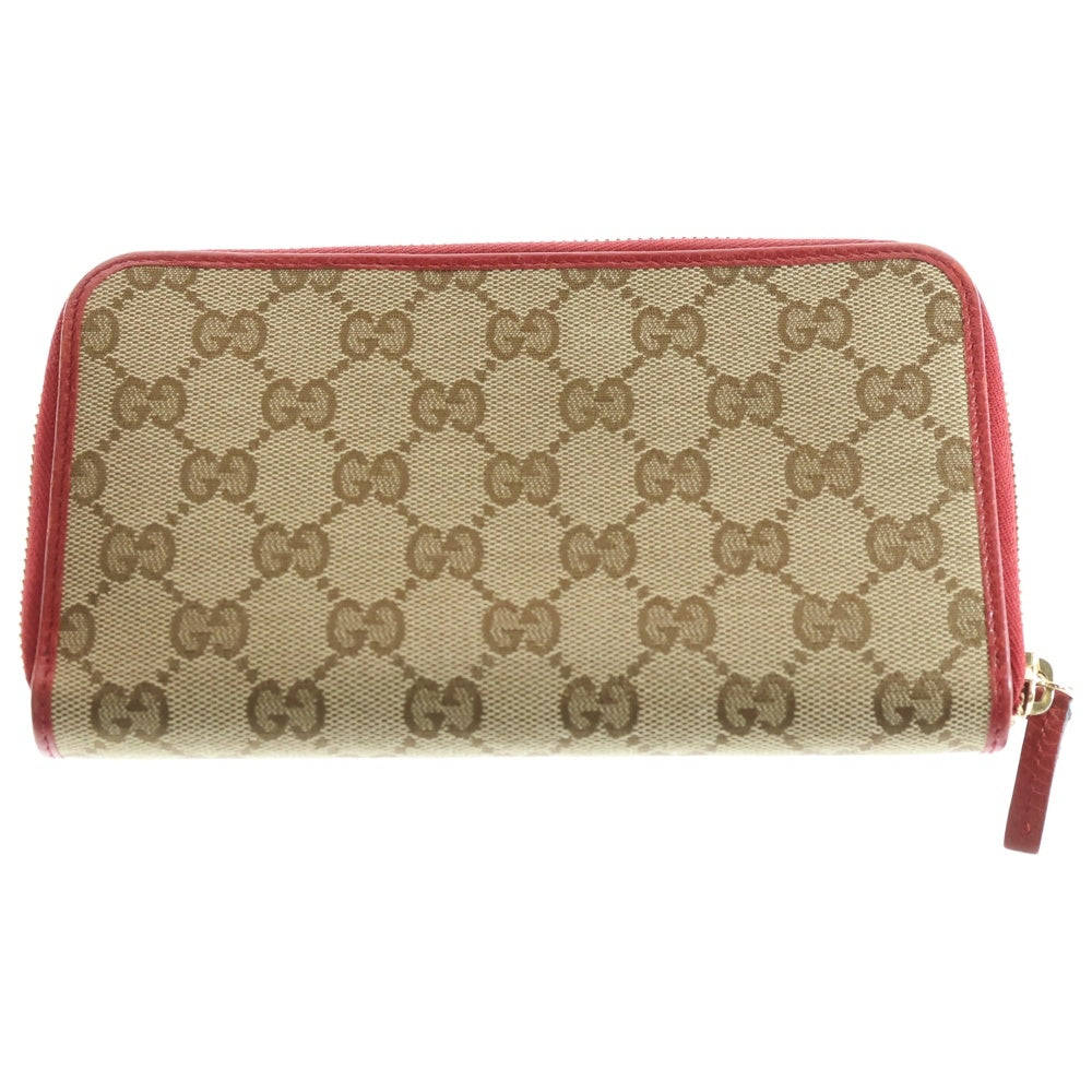 GUCCI(グッチ) GGキャンバス ラウンドファスナー長財布 ロングウォレット カードケース ベージュ×レッド レザー×キャンバス 363423 ゴールド金具