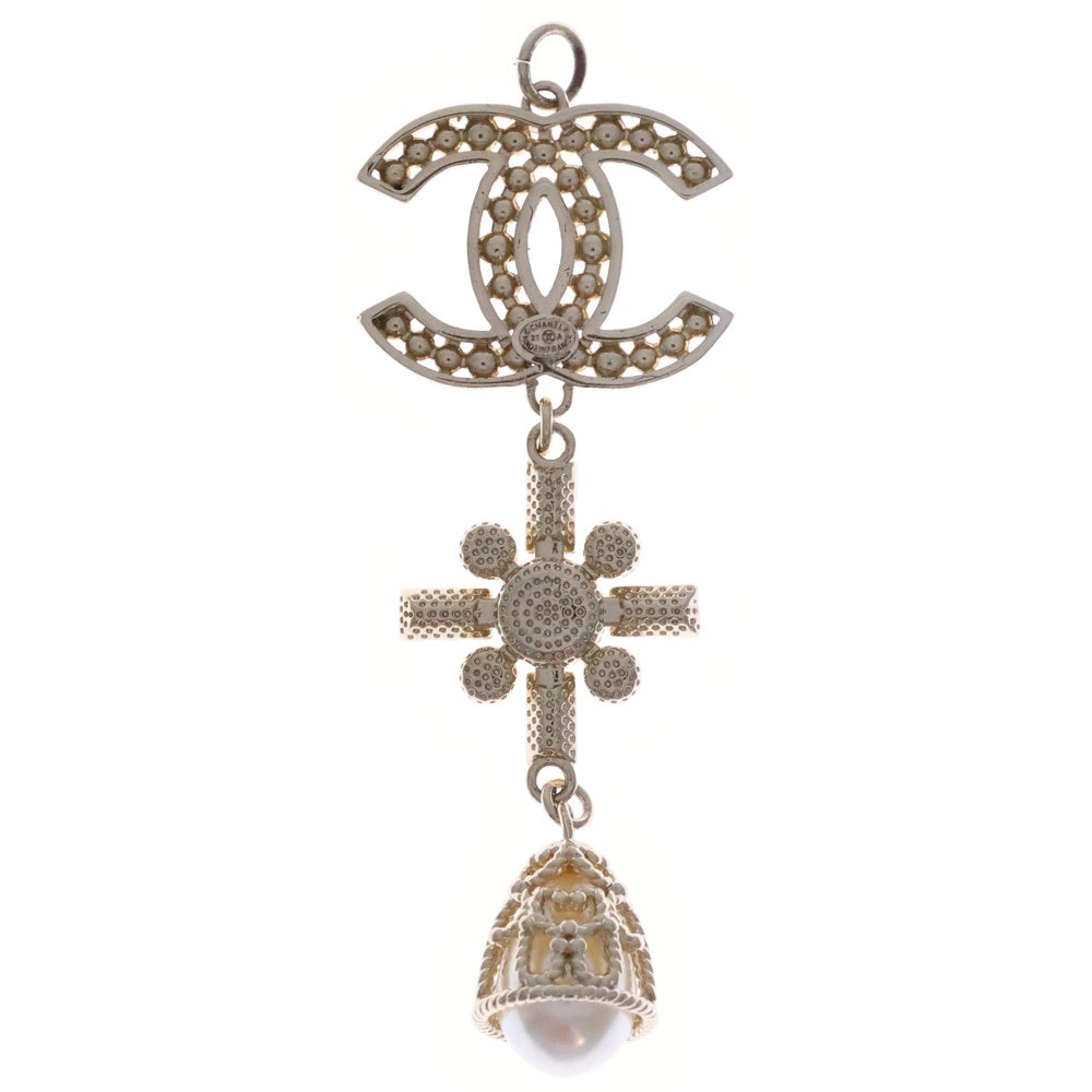 CHANEL(シャネル) ココマーク ラインストーン パール3連デザイントップ ペンダント ネックレス トップ GP ゴールド