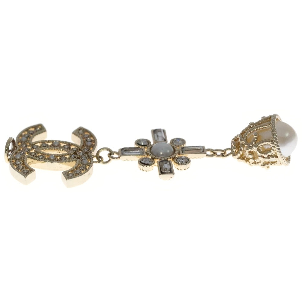 CHANEL(シャネル) ココマーク ラインストーン パール3連デザイントップ ペンダント ネックレス トップ GP ゴールド
