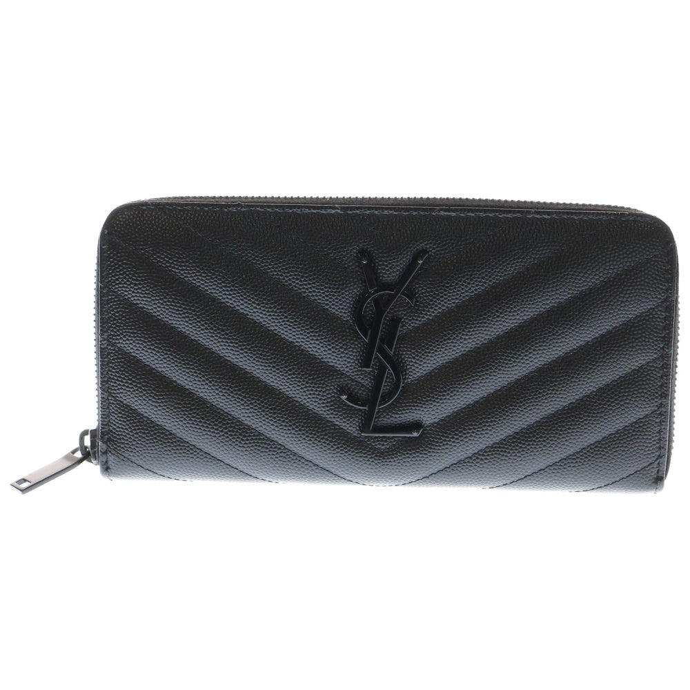 SAINT LAURENT PARIS(サンローランパリ) カサンドラ キルティング ラウンドジップ長財布 ロングウォレット カードケース ブラック レザー ブラック金具