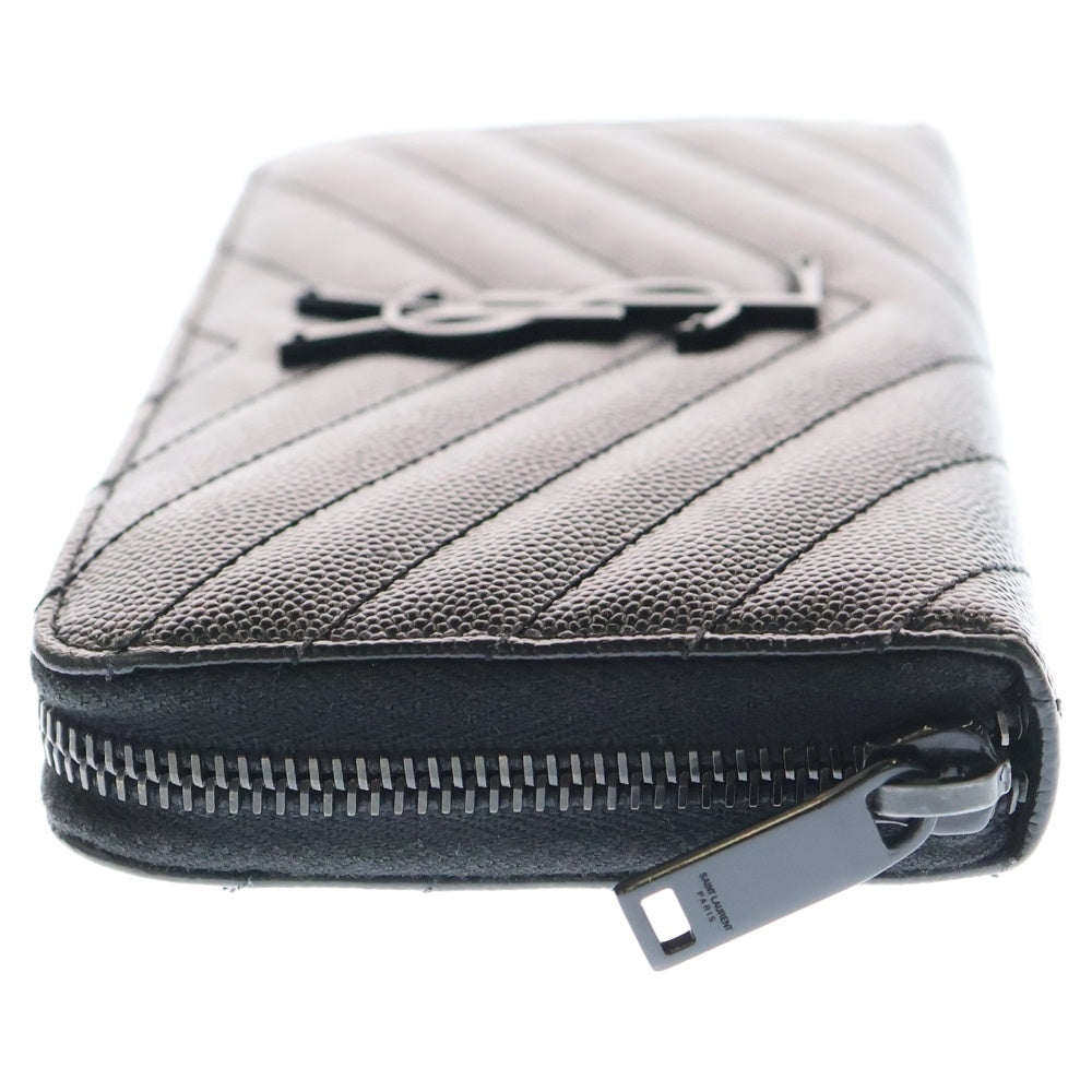 SAINT LAURENT PARIS(サンローランパリ) カサンドラ キルティング ラウンドジップ長財布 ロングウォレット カードケース ブラック レザー ブラック金具