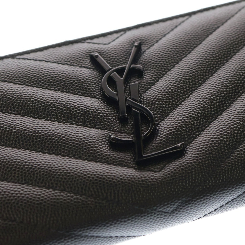 SAINT LAURENT PARIS(サンローランパリ) カサンドラ キルティング ラウンドジップ長財布 ロングウォレット カードケース ブラック レザー ブラック金具