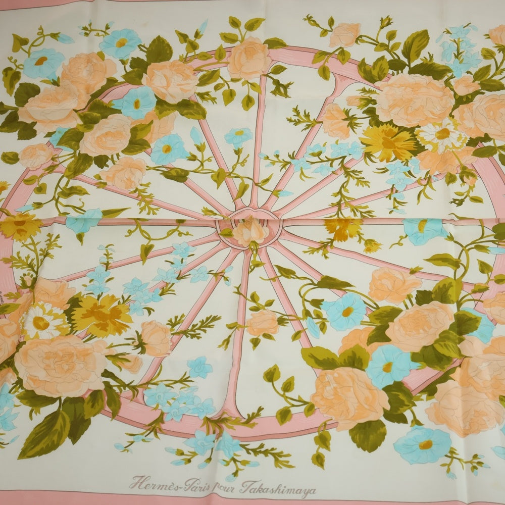 HERMES(エルメス) カレ90 ROMANTIQUE シルクスカーフ ピンク×ホワイト