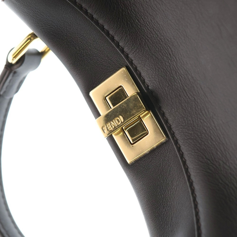 FENDI(フェンディ) ピーカブー ミニ 2Wayハンドバッグ ショルダーバッグ ダークブラウン レザー 8BN244 ゴールド金具 レディース