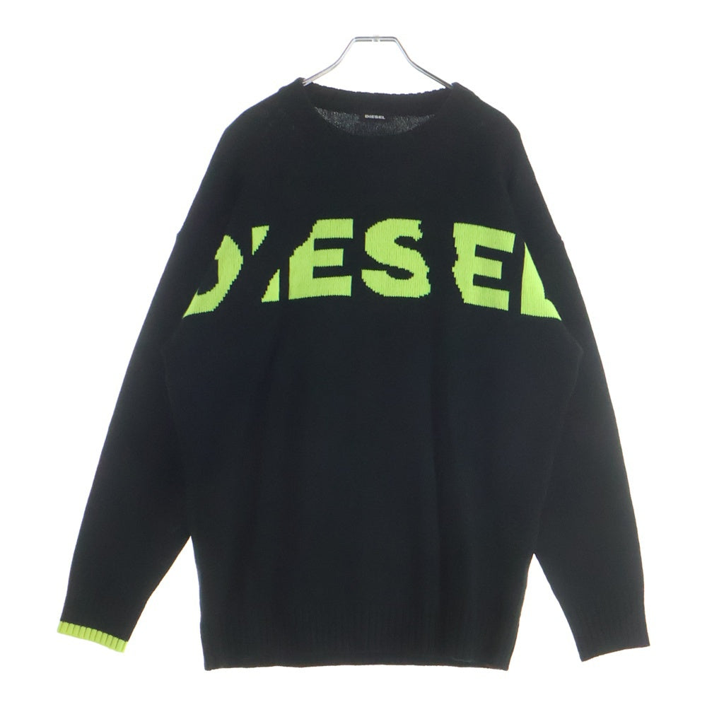 DIESEL(ディーゼル) ロゴジャガード プルオーバー クルーネック 長袖ニット セーター ブラック