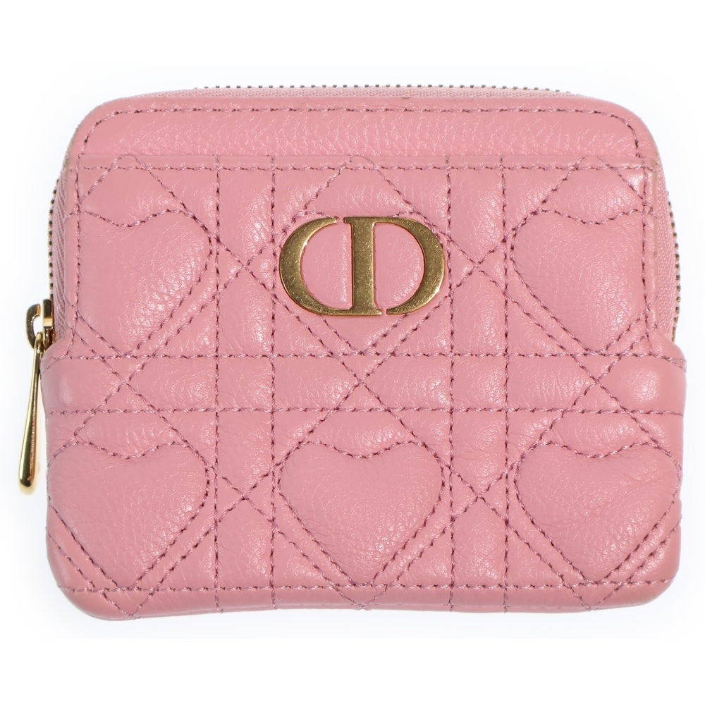 Christian Dior(クリスチャンディオール) カロ カナージュ ラムスキン レザー フラグメント カード コインケース ゴールド金具 ピンク レディース