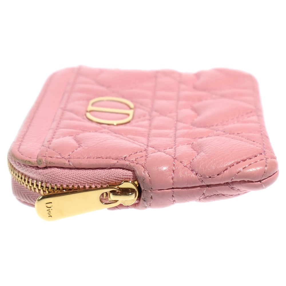 Christian Dior(クリスチャンディオール) カロ カナージュ ラムスキン レザー フラグメント カード コインケース ゴールド金具 ピンク レディース