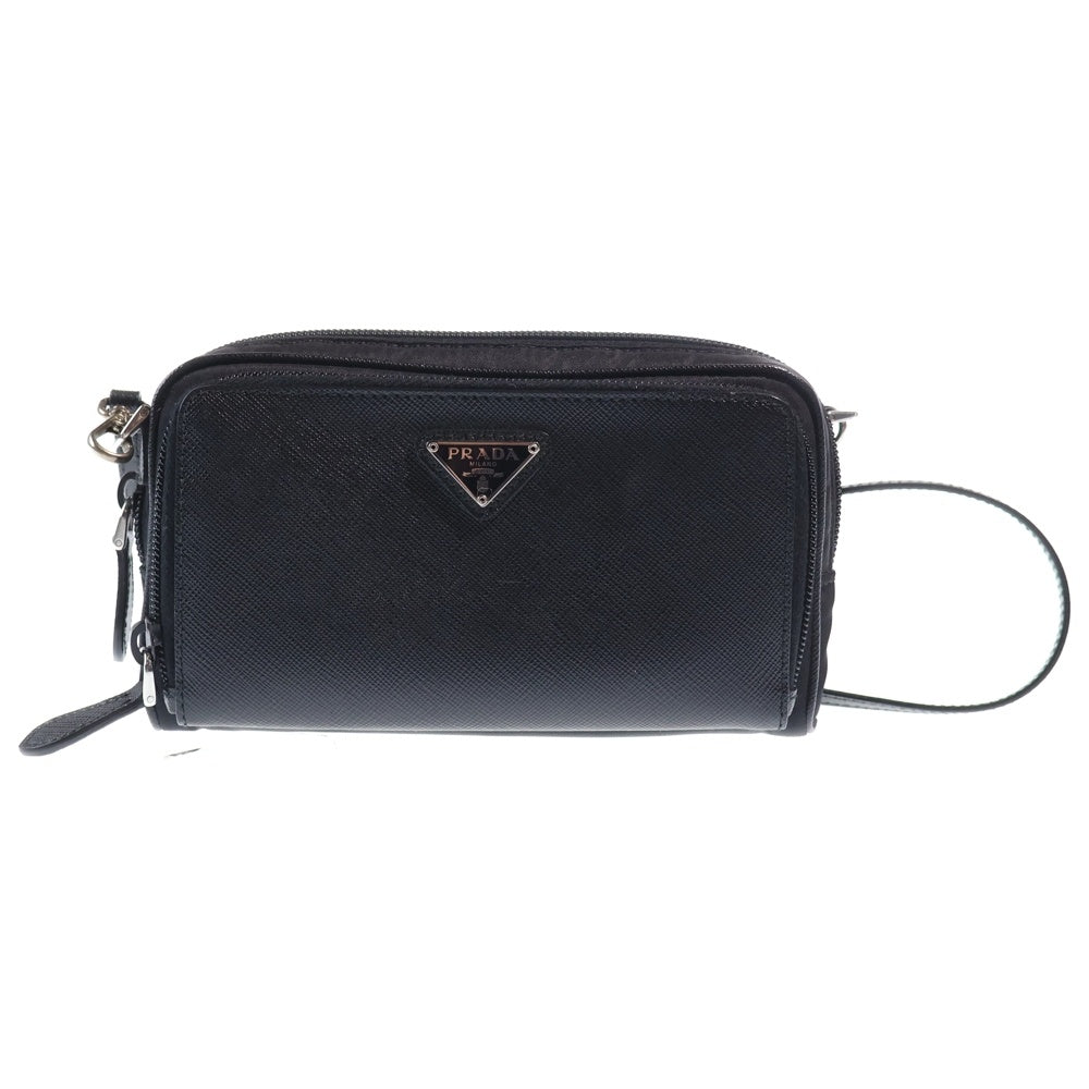 PRADA(プラダ) トライアングルロゴ サフィアーノレザー ナイロン ショルダーバッグ ブラック 1BP035 レディース