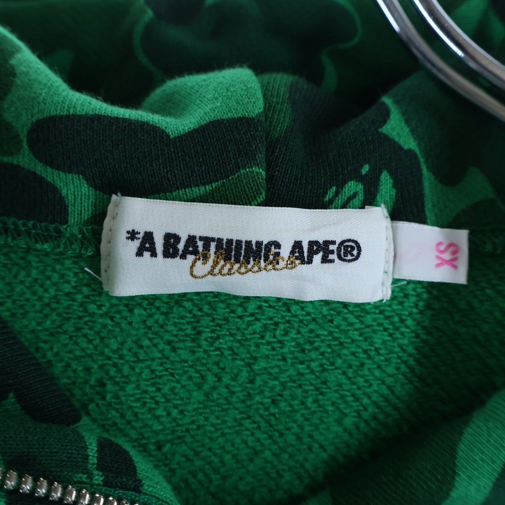 A BATHING APE(アベイシングエイプ) SHIBUYA CAMO SHARK FULL ZIP HOODIE シブヤ カモフラ シャーク フルジップ パーカー フーディー グリーン レディース