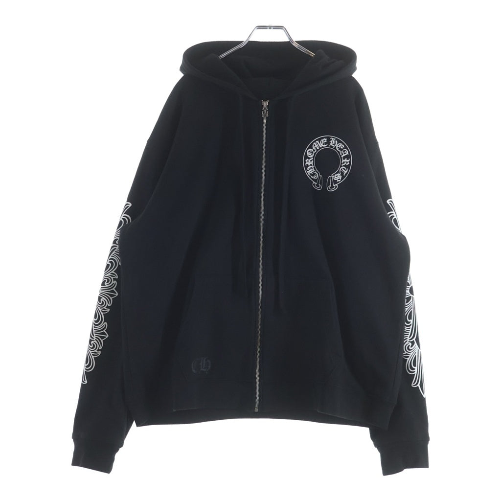 CHROME HEARTS(クロムハーツ) ダガージップ バックホースシュープリント ジップアップスウェットパーカー フーディー ブラック #L
