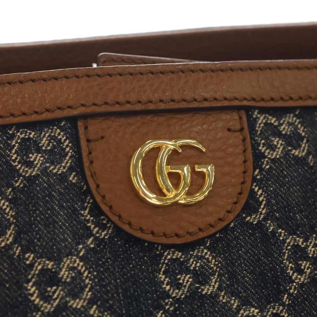 GUCCI(グッチ) オフィディア GGデニム ハンドバッグ トートバッグ インディゴブルー×ブラウン デニム×レザー 631685 ゴールド金具