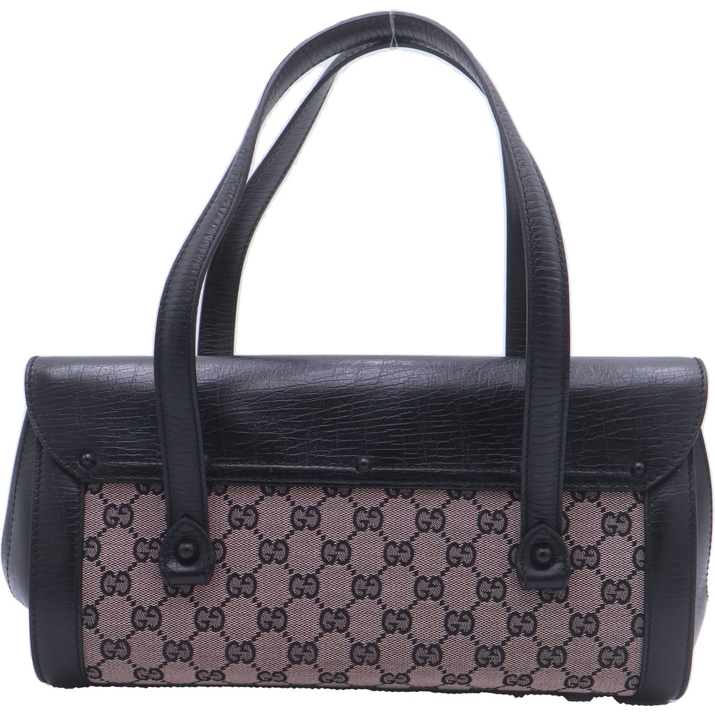 GUCCI(グッチ) GGキャンバス バンブー レザー ハンドバッグ ブラック/ベージュ 111713 レディース