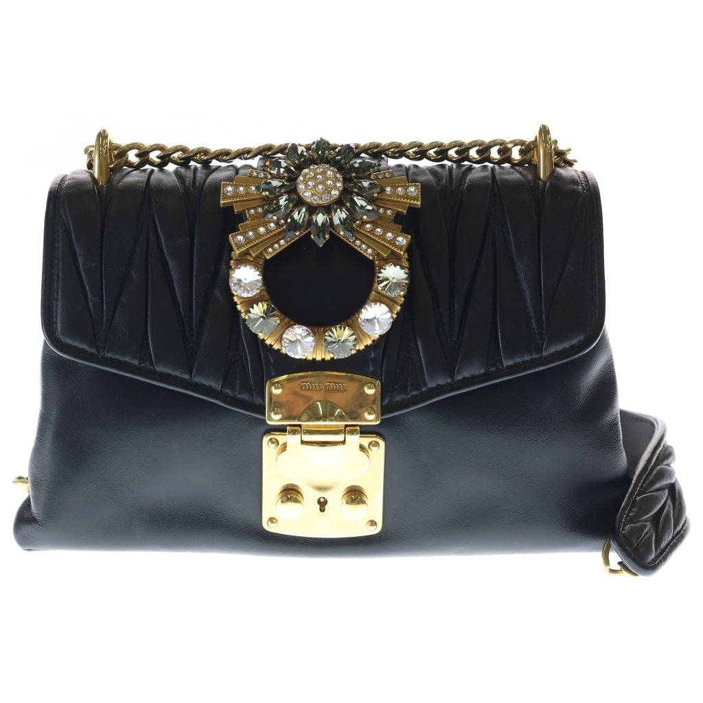 miumiu(ミュウミュウ) マテラッセ クリスタル 2Way ハンド ショルダーバッグ レザー ブラック 5BD103 レディース