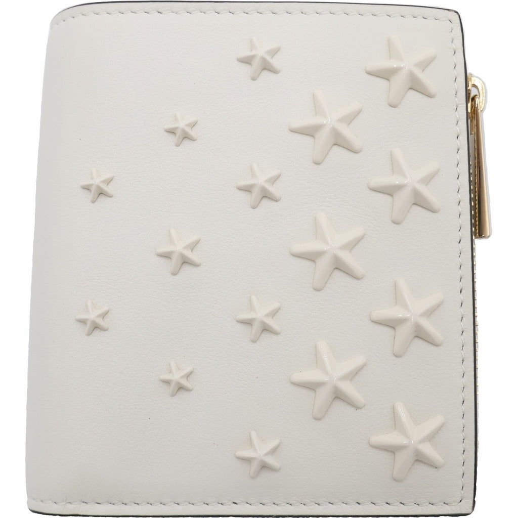 JIMMY CHOO(ジミーチュウ) NEMO AOR スタースタッズ コンパクトウォレット 二つ折財布 レザー ホワイト レディース