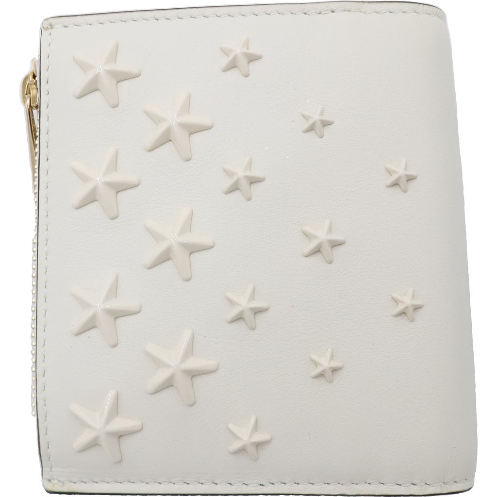 JIMMY CHOO(ジミーチュウ) NEMO AOR スタースタッズ コンパクトウォレット 二つ折財布 レザー ホワイト レディース