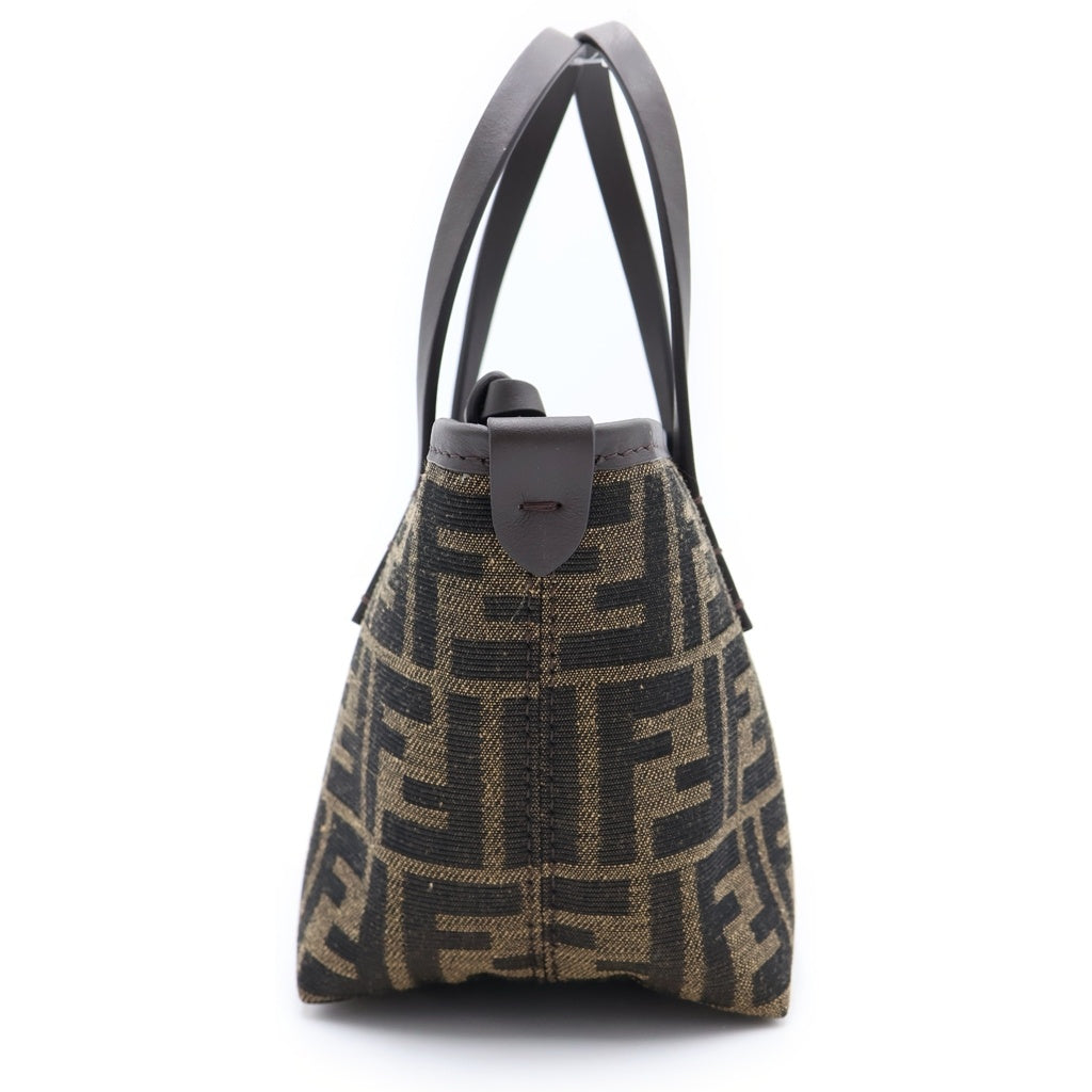 FENDI(フェンディ) ロール ミニ ファブリック FFジャガード 2WAYバッグ ショルダーバッグ ハンドバッグ ブラウン レザー×キャンバス 8BS096 ゴールド金具 レディース