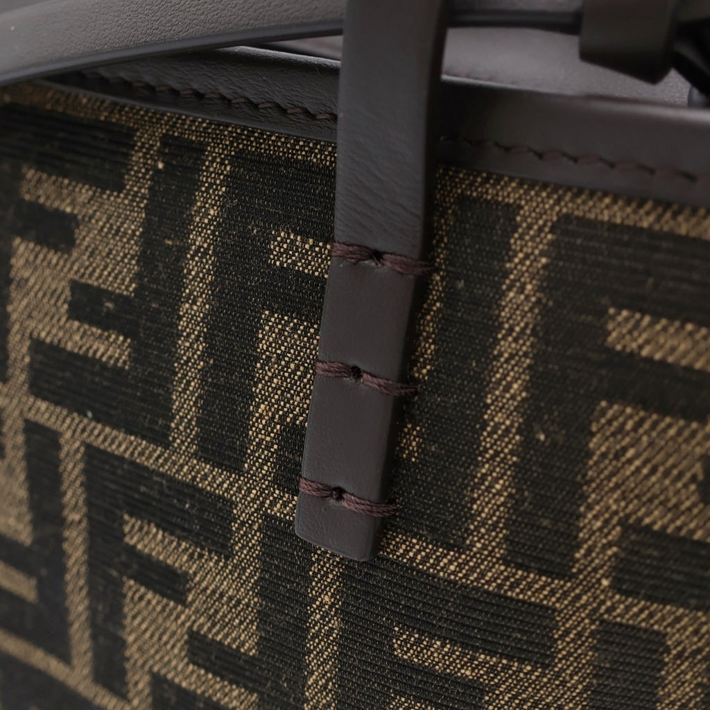 FENDI(フェンディ) ロール ミニ ファブリック FFジャガード 2WAYバッグ ショルダーバッグ ハンドバッグ ブラウン レザー×キャンバス 8BS096 ゴールド金具 レディース